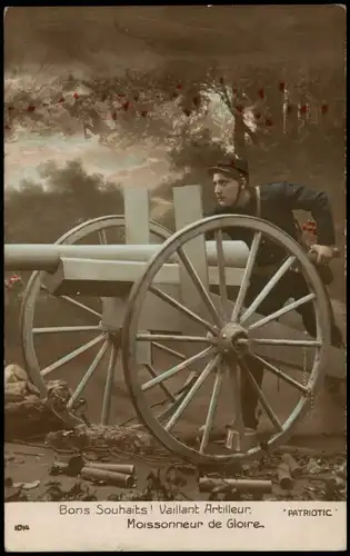 Patriotika Frankreich France Soldat an Kanone Militaria 1915  gel. Feldpost WK1