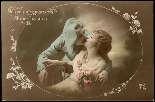 Ansichtskarte  Liebe Liebespaare - Love Mann Frau küssend 1919