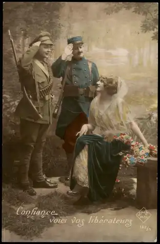 .Frankreich Patriotika France Frankreich Frau und Soldaten Patriotic 1915
