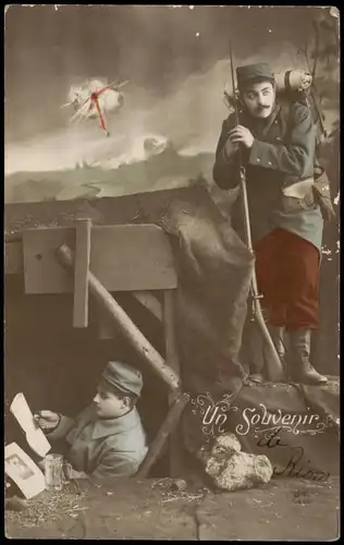 .Frankreich Patriotika France Soldaten im Schützengraben WK1 Fotokunst 1918