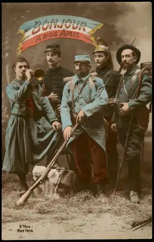 .Frankreich Patriotika France Soldaten Bonjour a nos Amis Fotokunst 1915