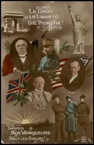 .Frankreich Patriotika France USA LE DROIT ET LA LIBERTÉ Ont Triomphé! 1915