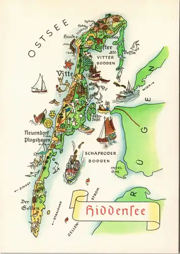 Hiddensee Hiddensjö, Hiddensöe Landkarten-Ansichtskarten: Hiddensee 1970