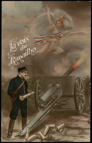 .Frankreich Patriotika France La voix du Rimailho Fotokunst Soldat Geschütz 1915