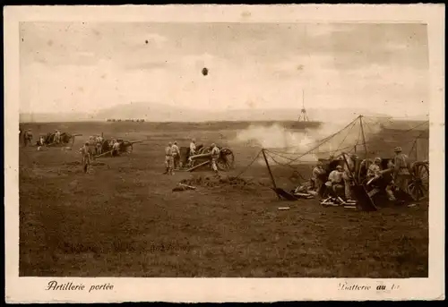 .Frankreich Patriotika France Militaria Artillerie portée Batterie au tir 1917