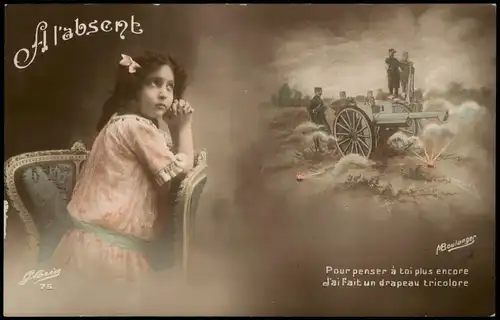 .Frankreich Patriotika Frankreich Mädchen Soldaten Geschütz Fotokunst 1915