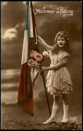 .Frankreich Patriotika France Mädchen Fahne Fotokunst Honneur et Patrie 1915