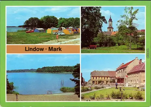 Lindow (Mark) Campingplatz D/94 Weißer Sand am Gudelacksee, Blick zur Stadtkirche, Badestelle am Wutzsee, Blick zum Markt 1983