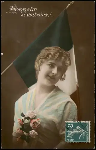 .Frankreich Patriotika Frankreich France Frau Flagge Honneur et victoire ! 1916