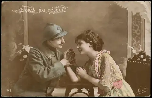 Ansichtskarte  Liebe Love Soldat und Frau Fotokunst 1917