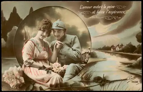 Ansichtskarte  Liebe Love L'amour endort la peine et berce l'espérance 1915