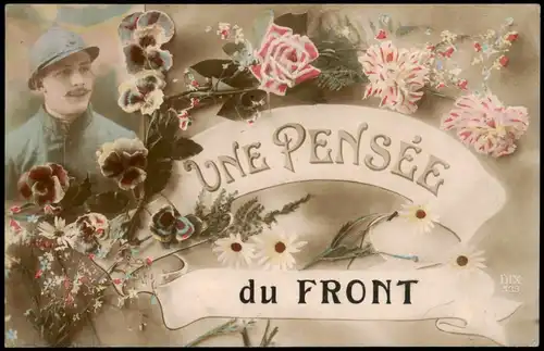 Ansichtskarte  Militär/Propaganda 1.WK UNE PENSEE du FRONT Soldat 1916
