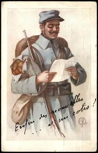 .Frankreich Patriotika France Soldat liest Brief Künstlerkarte 1916