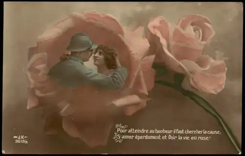 .Frankreich Patriotika France Soldat und Frau in Rose Fotokunst 1916