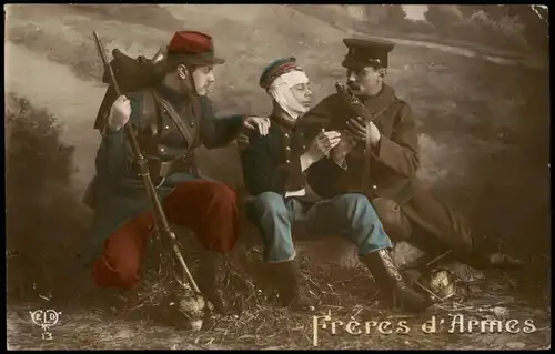 CPA .Frankreich Patriotika France Soldaten Frères d'Armes 1914