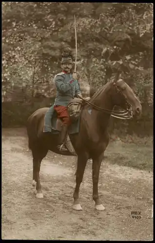 .Frankreich Patriotika Frankreich Soldat auf Pferd colorierte Fotokarte 1915