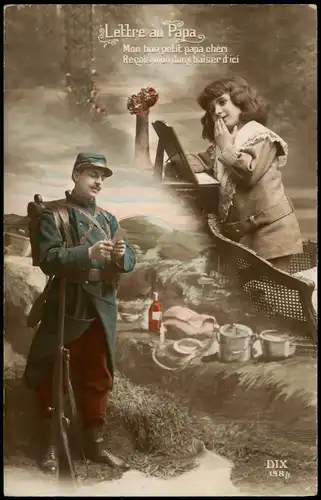 .Frankreich Patriotika France Soldat liest Brief des Mädchens Fotokunst 1916