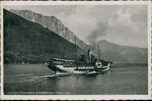 Ansichtskarte Gmunden (Salzkammergut) Dampfschiff auf dem Traunsee 1930/1943