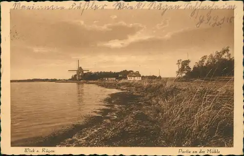 Ansichtskarte Wiek (Rügen) Partie an der Mühle Windmühle 1929   Stempel