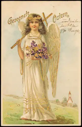 Ansichtskarte  Engel Angel Glückwunsch Ostern / Easter 1906 Goldrand