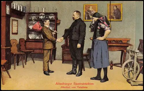 Ansichtskarte Altenburg Altenburger Bauerntrachten Abschied vom Vaterhaus 1914