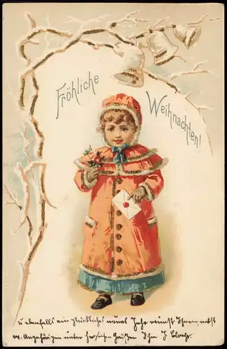 Ansichtskarte  Weihnachten Christmas Mädchen im Pelz Glöckchen 1905 Goldrand