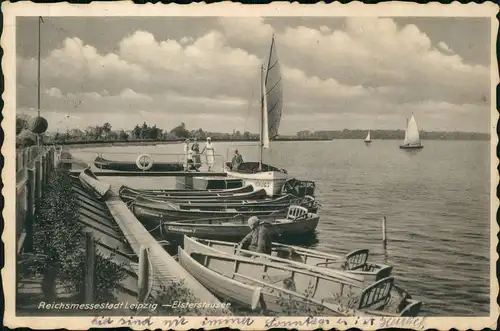 Ansichtskarte Leipzig Boot Anlegestelle am Elsterstausee 1926