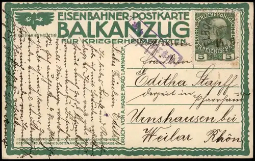 Ansichtskarte  Künstlerkarte - Bauer Eisenbahner Postkarte BALKANZUG 1916