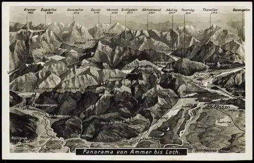 Ansichtskarte Füssen Panorama von Ammer bis Lech 1934