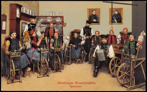 Ansichtskarte Altenburg Trachten (Altenburger Lande) Spinnstube 1914