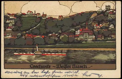 Ansichtskarte Loschwitz-Dresden Elbdampfer Stein-Zeichnung 1922