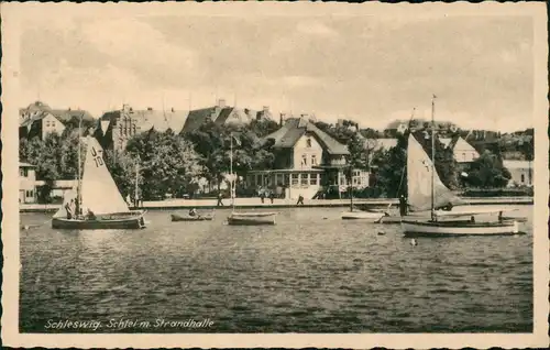 Schleswig  Slesvig Panorama-Ansicht Partie an der Schlei m. Strandhalle 1920