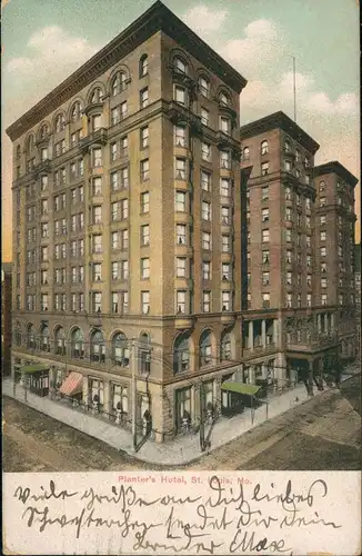 Postcard Saint Louis City View (Ortsansicht) Planter's Hotel 1908   (gelaufen nach BURGSTÄDT)