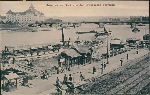 Innere Altstadt-Dresden Brühlsche Terrasse Terassenufer Blick Elbe Schiffe Dampfer 1929