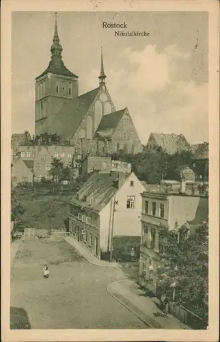 Ansichtskarte Rostock Partie an der Nikolai-Kirche 1924
