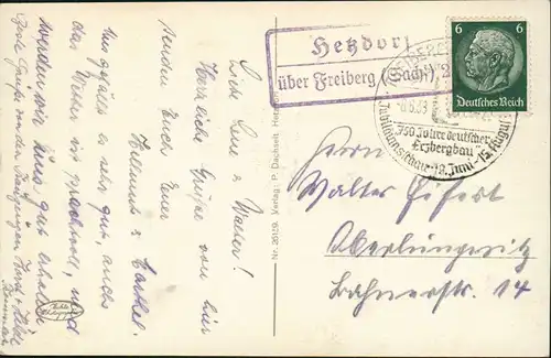Ansichtskarte Hetzdorf-Halsbrücke Pension Bad Sumpfmühle 1933  Landpoststempel