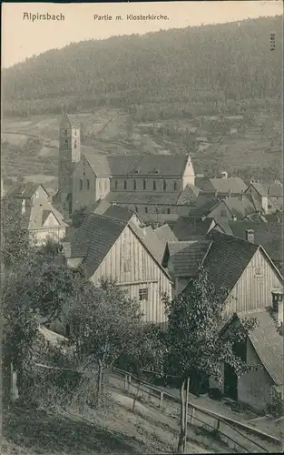 Ansichtskarte Alpirsbach Panorama Partie m. Klosterkirche 1910