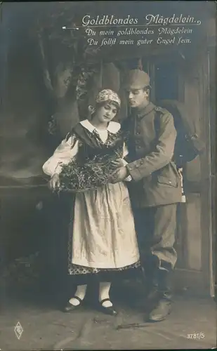 Soldaten-Porträt 1. Weltkrieg "Goldblondes Mägdelein" Verliebte 1917