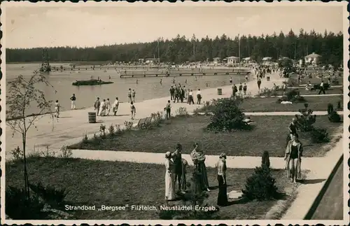 Neustädtel-Schneeberg (Erzgebirge) Filzteich, Strand 1937  gel. Landpoststempel