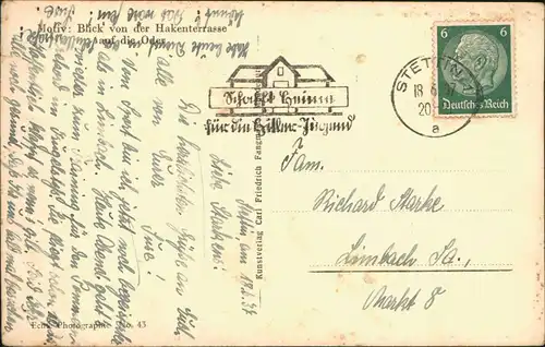 Postcard Stettin Szczecin von der Hakenterrasse auf die Speicher 1937