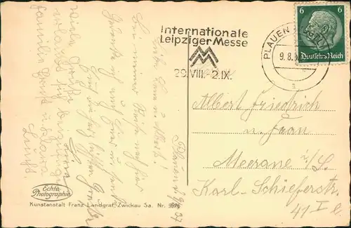 Ansichtskarte Plauen (Vogtland) Hindenburgring, Musikhalle 1937