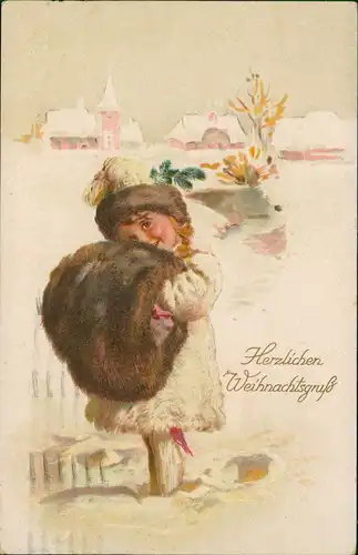 Ansichtskarte  Weihnachten - Christmas Mädchen und Muff 1926