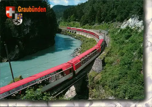 Ansichtskarte  Eisenbahn Zug Personenzug Graubünden Schweiz 1995