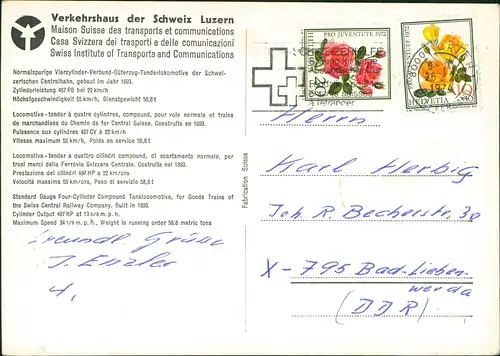 Ansichtskarte  Eisenbahn Zug Lokomotive Dampflok Railway Train 1974