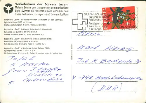 Ansichtskarte  Eisenbahn Zug Lokomotive Dampflok Railway Train 1974