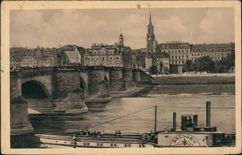 Äußere Neustadt-Dresden Neustadt Augustusbrücke Dampfer Dresden 1930