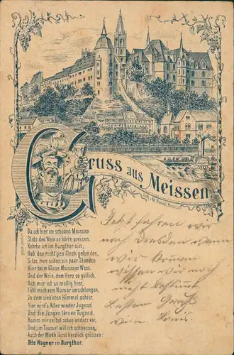 Litho AK Meißen Schloss Albrechtsburg, Otto Wagner Burgthor 1896