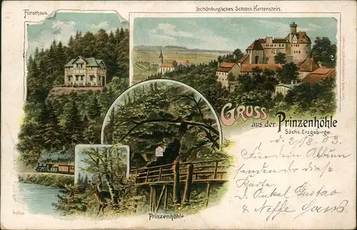 Litho AK Hartenstein (Sachsen) Prinzenhöhle, Forsthaus Gruss aus 1903
