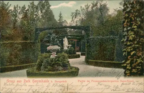 Burgstädt Gruss aus Park Herrenhaide, Promenaden-Irrgarten Sans-Souci 1904