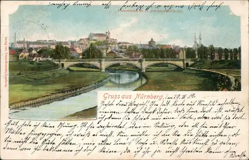 Ansichtskarte Nürnberg Teilansicht Panorama mit Johannisbrücke Brücke 1900